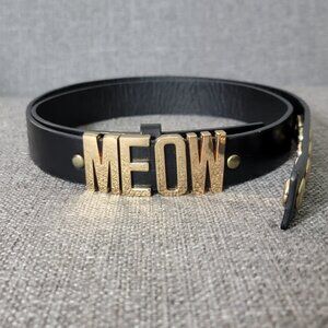 Deena & Ozzy Black Gold Tone MEOW Belt - Medium